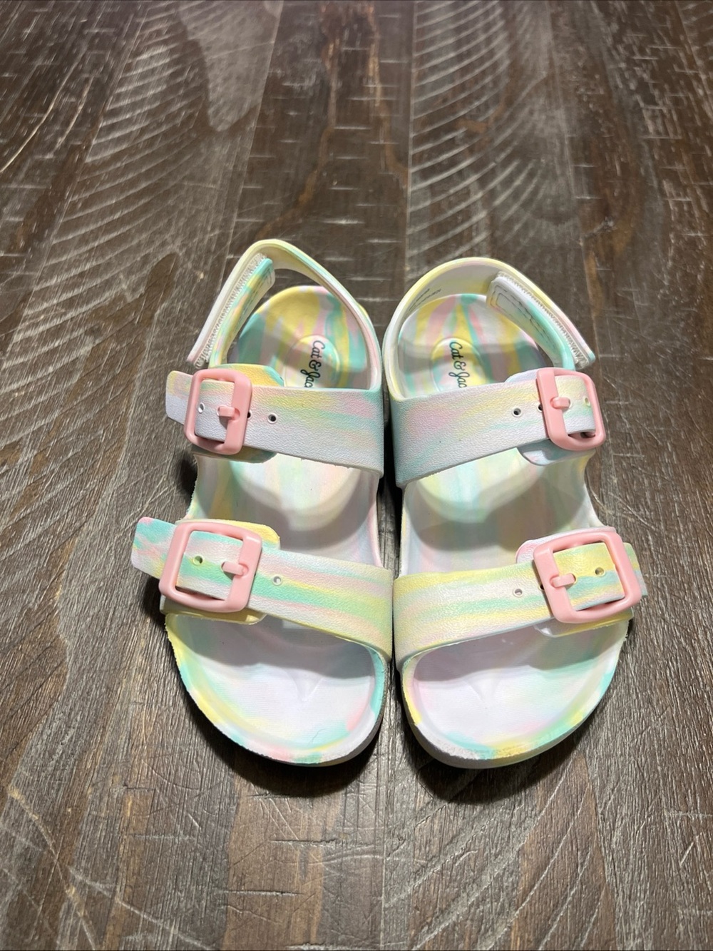 Cat & Jack Kids Pastel Rainbow Buckle Sandals - size 10 toddler
